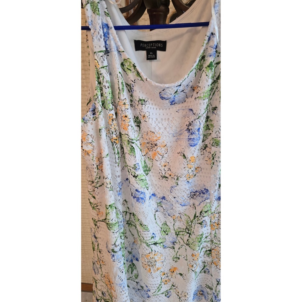 Perceptions New York Floral Lace Sleeveless Dress White Blue Orange XL